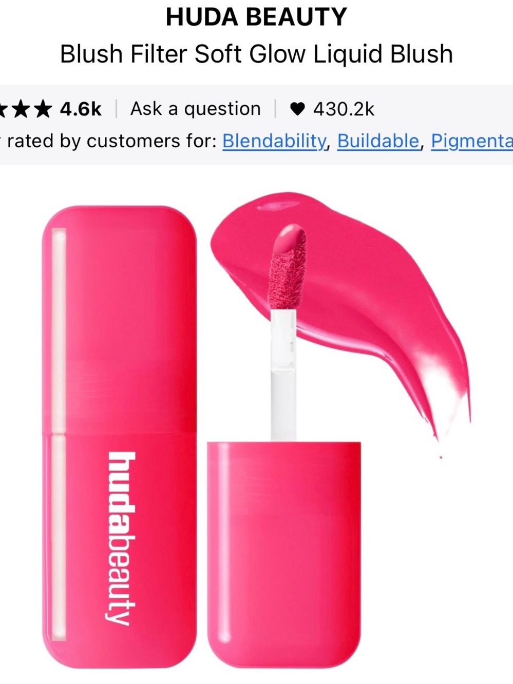 HUDA BEAUTY Soft Glow Liquid Blush — Hot Pink